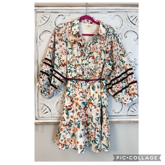 LC LAUREN CONRAD FLORAL PRINT PUFF SLEEVE MINI SHIRT DRESS - Picture 2 of 5